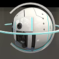 Futuristic Spherical Robot With Blue Glowing Ring White Body And Circular Rings