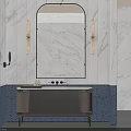 Modern Bathroom Vanity With Marble Mirror Wall Lights And Blue Geometric Tile 3d model