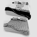 Double Bed with Checkered Bedspread Gray Pillows and Patterned Blanket Design 3d model