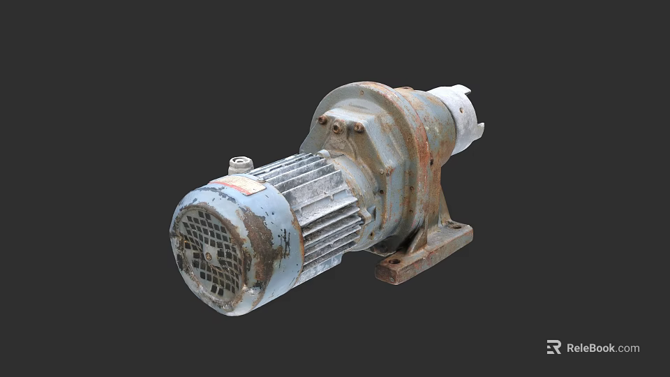 Old Rusty Industrial Gearmotor Equipment With Metal Base And Mechanical Parts 3d model 