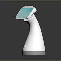 Game Movie Character Using Futuristic White Device With Blue Transparent Screen And Tech Design