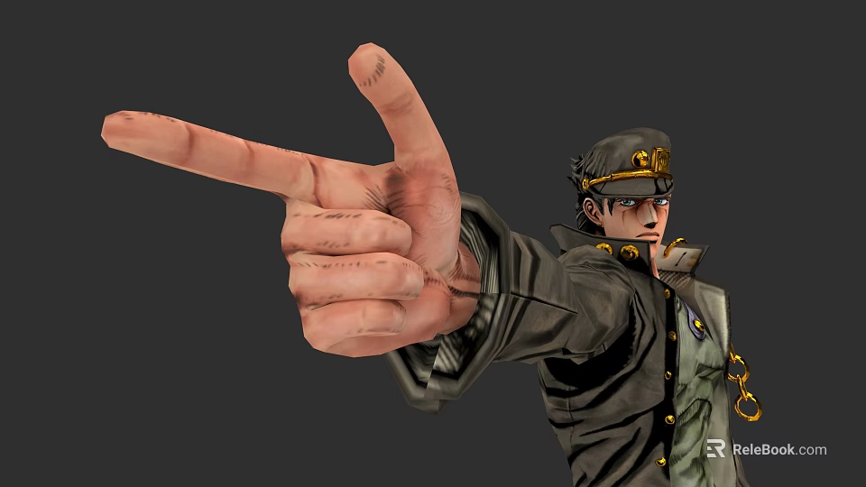 Anime Game Character Wearing Military Hat Long Coat With Pointing Hand Gesture In 3d model 