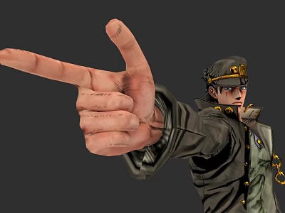 Anime Game Character Wearing Military Hat Long Coat With Pointing Hand Gesture In 3d model