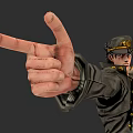 Anime Game Character Wearing Military Hat Long Coat With Pointing Hand Gesture In