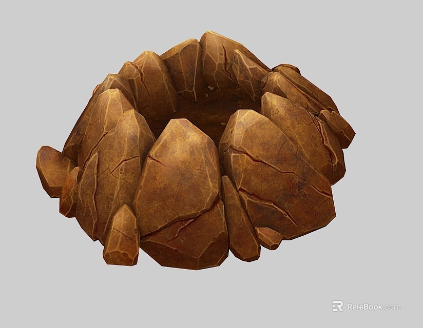 Natural Landscape Featuring Naturally Formed Circular Brown Rocks With Visible Cracks 3d model 