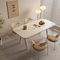 Modern White Dining Table Set With Four Chairs Fruit Bowl Floor Lamp And Potted Plant