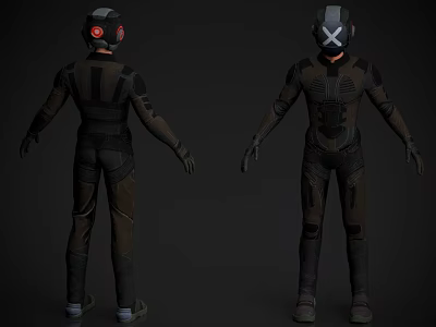 Man in Dark Tactical Suit With Red Light Helmet And Cross Symbol Design 3d model