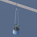 Hanging Succulent Plant in Blue Pot on Gray Rod with Fresh Soil and Green Leaves