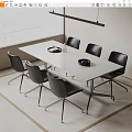 Modern Office Desk With Black Chairs And Minimalist Tabletop Items Under Ceiling Lamp And Blinds
