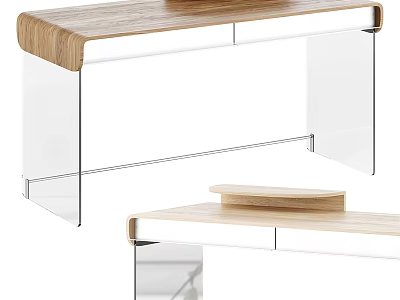 Modern Minimalist Dressing Table With Wooden Top And Transparent Acrylic Supports 3d model
