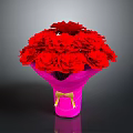 Bright Red Carnations Bouquet in Pink Wrapping with Yellow Ribbon Bow