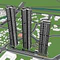 Modern High Rise Building Architectural Design With Surrounding Low Rise Structures And Green Area