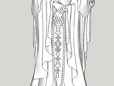 Detailed Traditional Sculpture Carving Of Robed Figure With Beaded Necklace 3d model