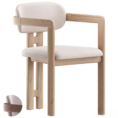 Modern Wooden Single Chair With Upholstered Seat Backrest And Armrest 3d model