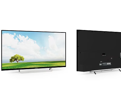 Modern LED Television Front Back View With Scenic Screen Display And Rear Ports 3d model