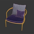 Modern Leisure Chair With Orange Frame Blue Seat Cushion And Gray Dark Blue Pillows