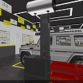 Modern Car Care Store With Parked Vehicles Yellow Pillars And Maintenance Services