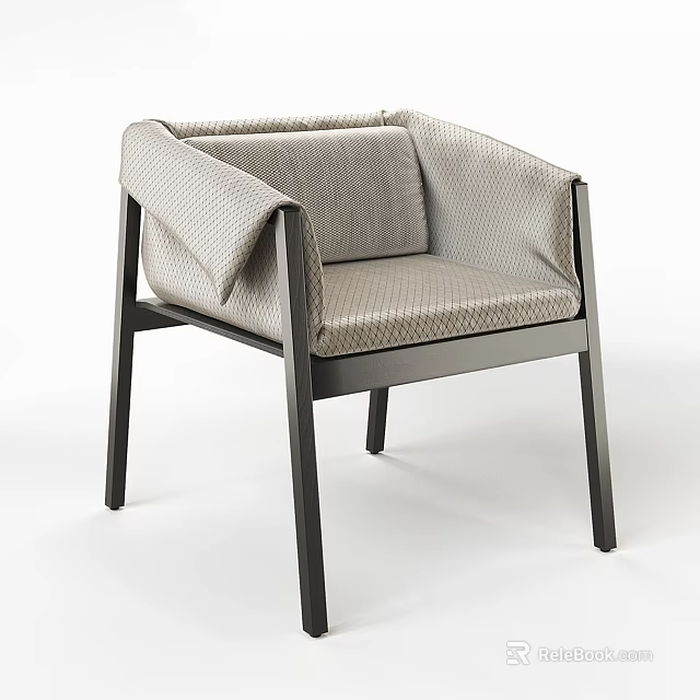 Modern Single Chair With Black Frame Light Gray Fabric Armrest Design 3d model