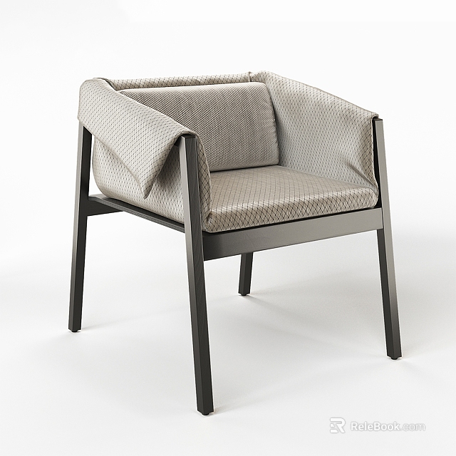 Modern Single Chair With Black Frame Light Gray Fabric Armrest Design 3d model 