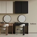 Modern Poliform Dressing Tables Interior Design With Round Mirrors Light Brown Black Frames And Stools 3d model