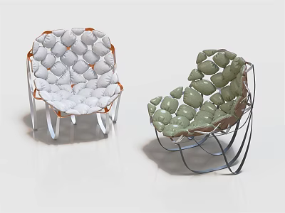 Modern Woven Leisure Chairs In White And Green With Metal Frame Design 3d model