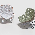 Modern Woven Leisure Chairs In White And Green With Metal Frame Design