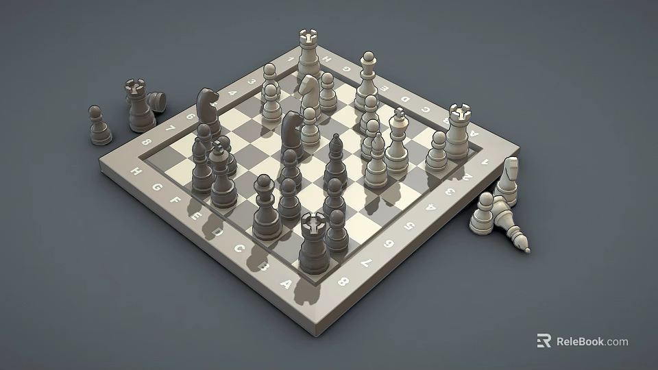 Chess Board Game Entertainment With Black And White Pieces On Checkerboard Squares 3d model 