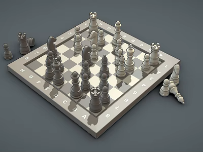Chess Board Game Entertainment With Black And White Pieces On Checkerboard Squares 3d model