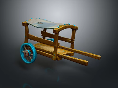 Wooden Handcart With Blue Wheels Transparent Cover And Vintage Design Features 3d model