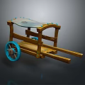 Wooden Handcart With Blue Wheels Transparent Cover And Vintage Design Features
