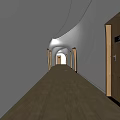 Elevator Hallway With Wooden Flooring Doors Room Numbers White Walls And Curved Lighting