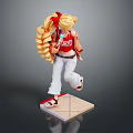 Child Standing Doll With Blonde Curly Hair Red Bow Red Vest White Pants Sandals Base