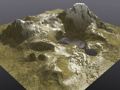 Natural Scenic Landscape With Snowy Mountain Peaks Green Vegetation And Lakes 3d model