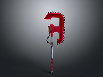 Red Serrated Tactical Weapon With Metal Pole Red Grip And Black Cord 3d model