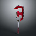 Red Serrated Tactical Weapon With Metal Pole Red Grip And Black Cord