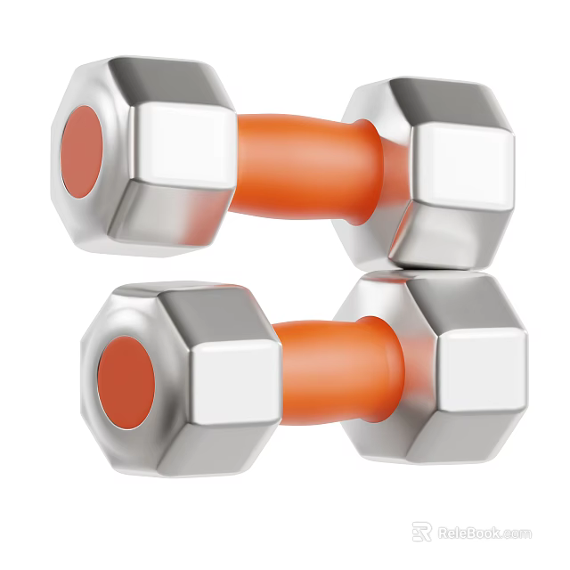 Decorative Ornament Set with Modern Silver Dumbbell Design and Orange Handles for Home Decor 3d model 