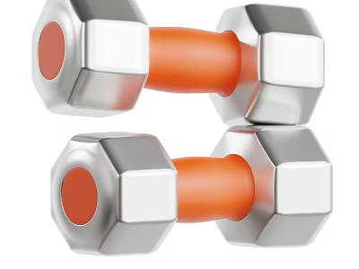 Decorative Ornament Set with Modern Silver Dumbbell Design and Orange Handles for Home Decor 3d model