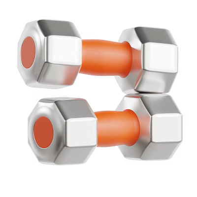 Decorative Ornament Set with Modern Silver Dumbbell Design and Orange Handles for Home Decor 3d model
