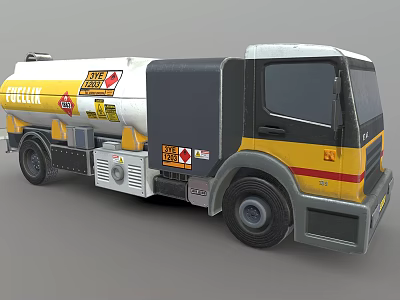 Fuel Tanker Truck Tollen Yellow White Red Stripes With Fire Zone Safety Sign 3d model