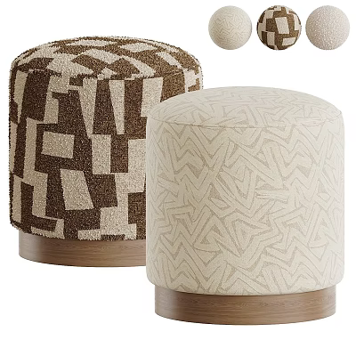 Stylish Shoe Stools With Brown Beige Geometric Patterns And Wooden Bases 3d model