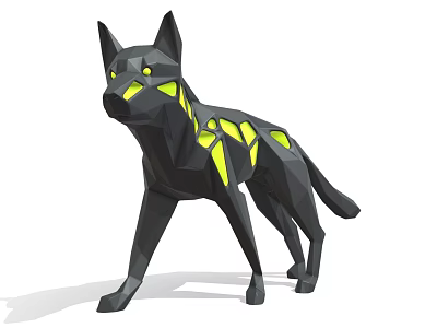 Modern Geometric Black Wolf Decorative Ornament Set With Yellow Accents 3d model