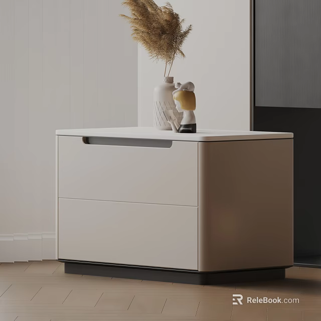 Modern Light Two-Drawer Bedside Table With Vase Dried Pampas Grass And Decorative Figurine 3d model 
