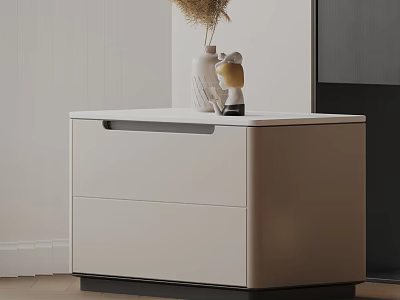 Modern Light Two-Drawer Bedside Table With Vase Dried Pampas Grass And Decorative Figurine 3d model