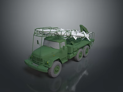 Army Green Military Tank With Missile Launcher System On Top Structure 3d model