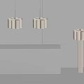 Modern Two Pendant Lights With White Pleated Fabric Shades On Brown Wall Background