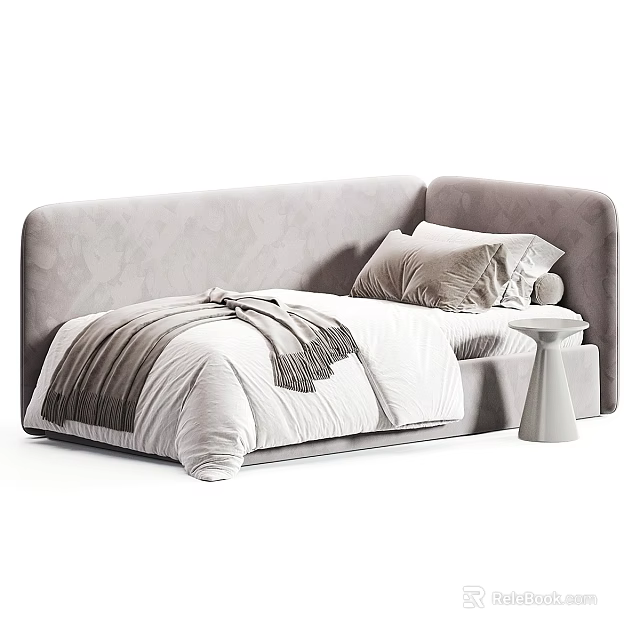 Modern Light Grey Sofa Bed with Cozy Pillows and Side Table Design 3d model 