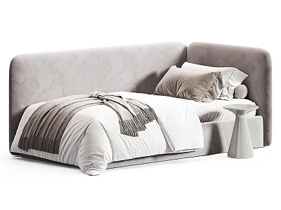 Modern Light Grey Sofa Bed with Cozy Pillows and Side Table Design 3d model