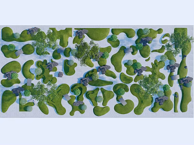 Natural Microtopography Landscape With Green Mounds Diverse Plants And Decorative Stones 3d model