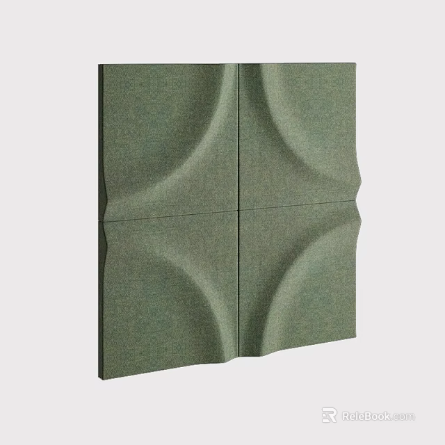Green Upholstered Wall Panels with Wave Pattern Four Square Tiles for Modern Interior Decor 3d model