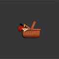 Orange Monster Shaped Storage Basket With Sharp Teeth Red Heart Black Knife Home Use